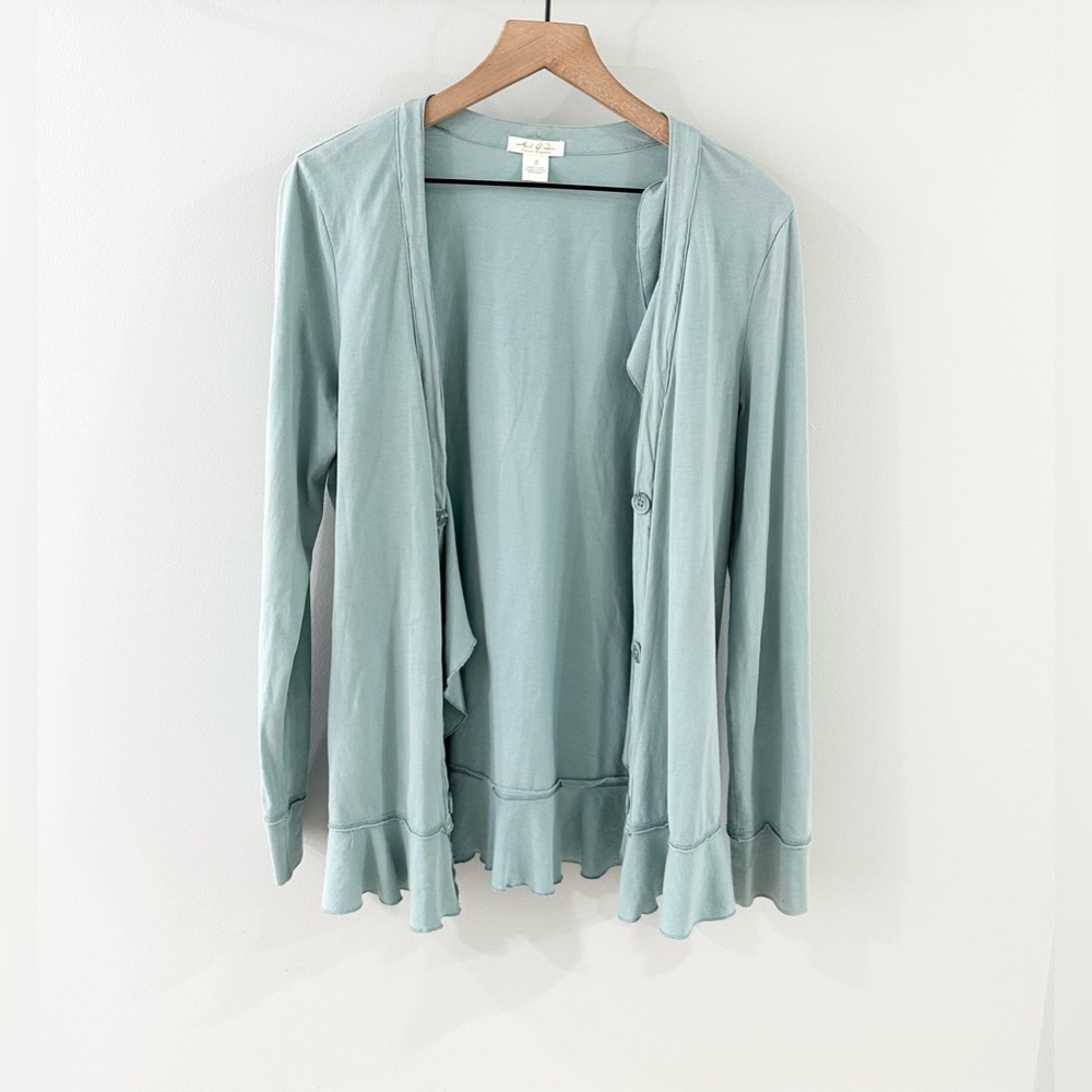 Mododoc Ruffle Hem Cardigan Blue Size Small - Picture 2 of 6